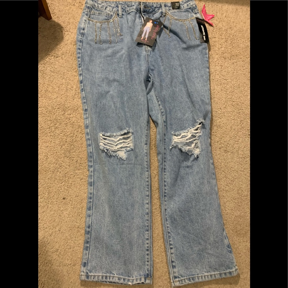 Simple Society NWT size 17/33 super high rise denim jeans with distress